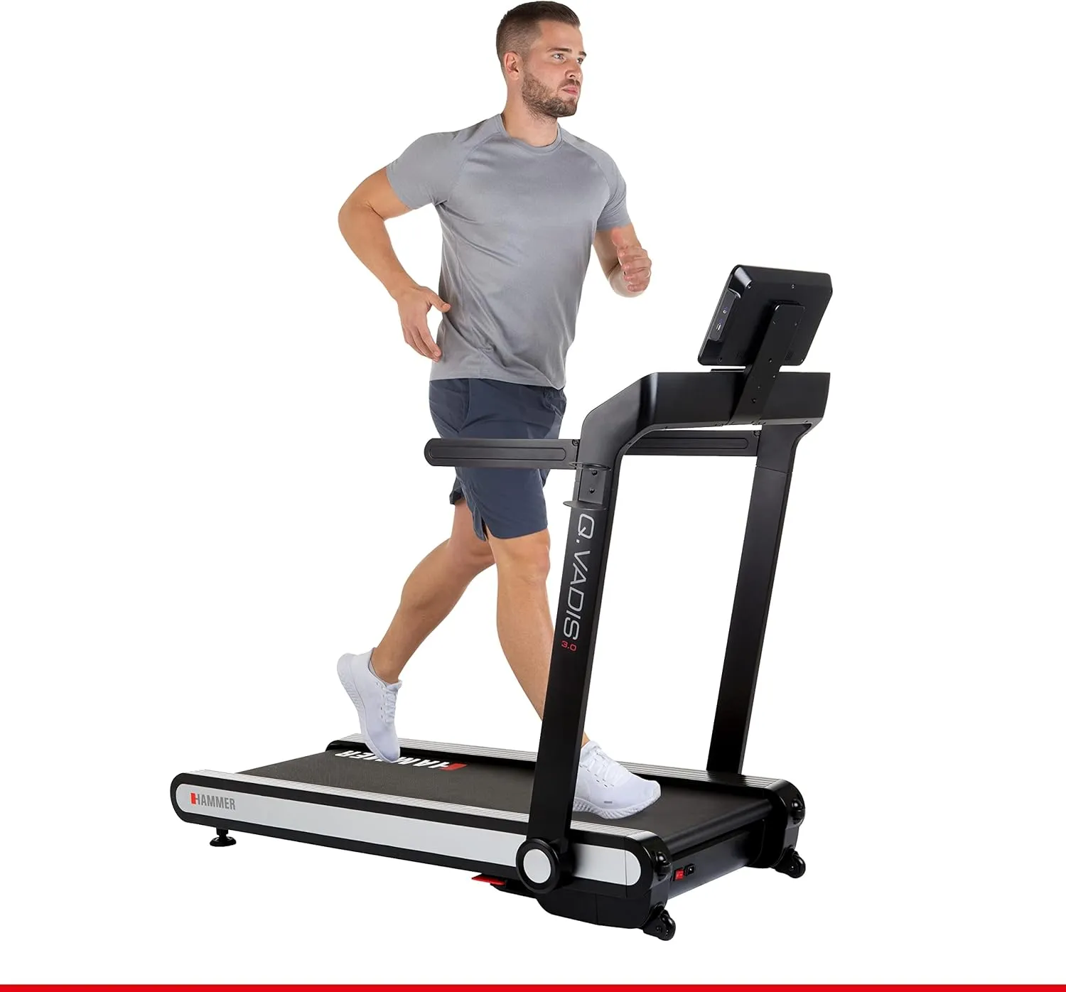 HAMMER Laufband Q. Vadis 3.0, 100% vormontiertes Laufband, senkrechte Klappfunktion, LCD-Anzeige, App-Steuerung, Kinomap, Zwift, 12 Trainings-Programme, 5 PS, 18 km/h, 140 x 48 cm Lauffläche