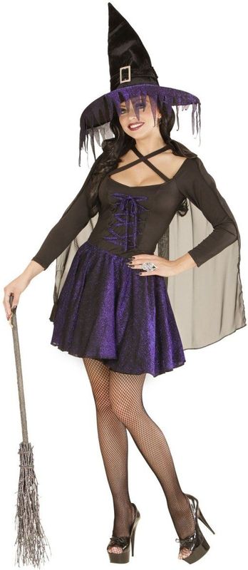 Halloween Jurk Zwart Paars Heks