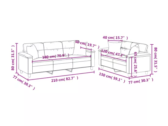 Ensemble de canapés 2 pièces coussins Gris foncé Tissu microfibre