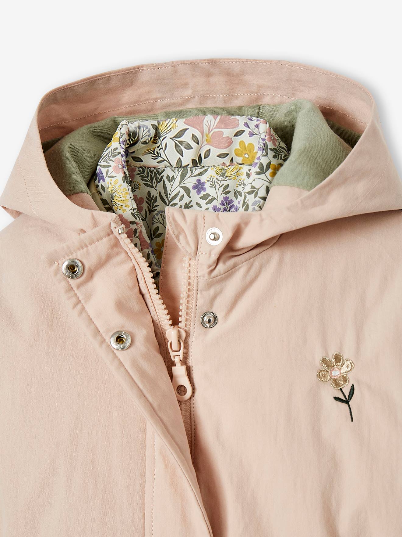 Parka 3 em 1 para meninas, ideal para meia-estação, rosa-maquiagem.