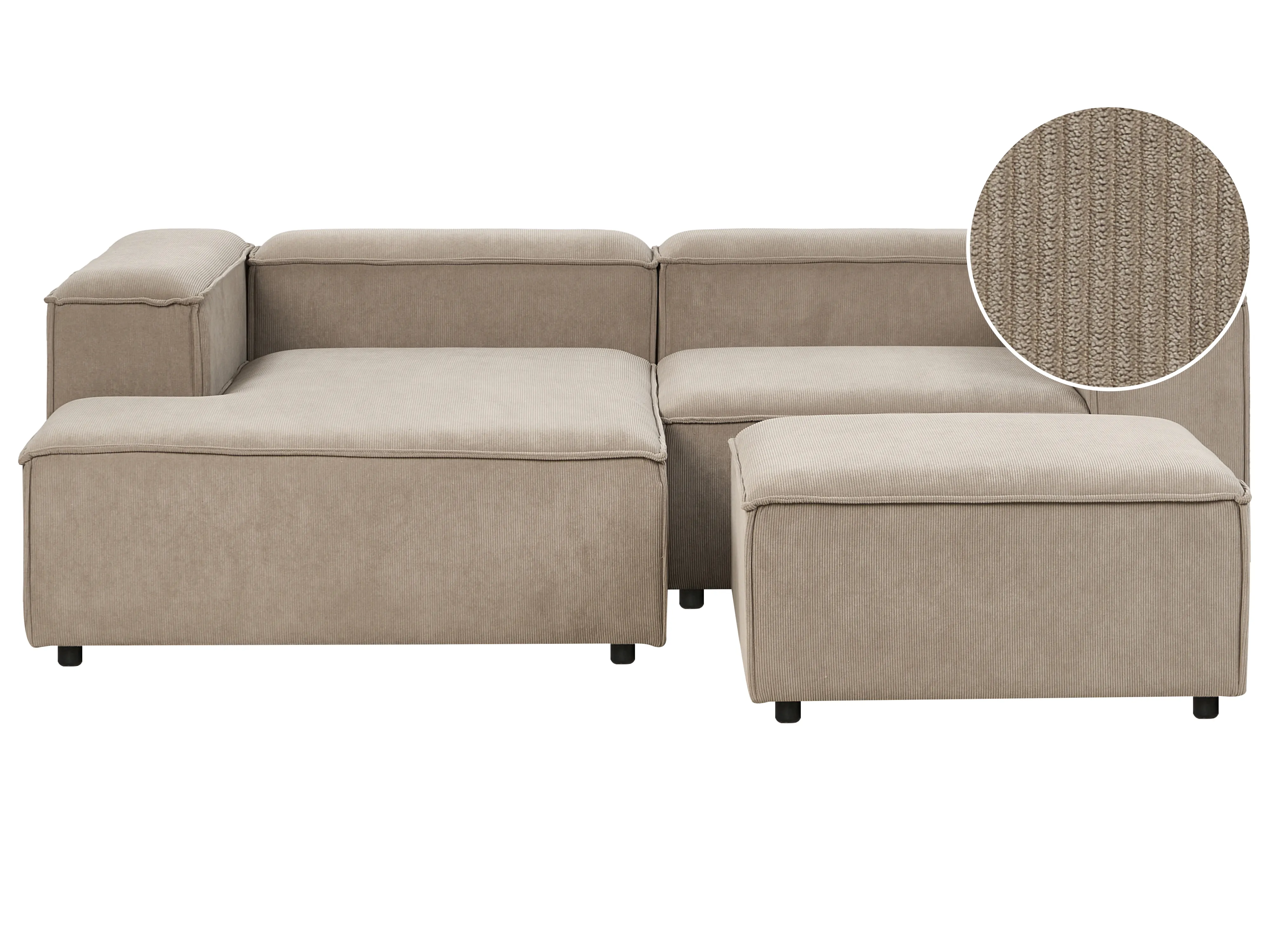 Modulaire hoekbank 3-zits ARDAL Corduroy Lichtbruin met ottomaan rechtszijdig