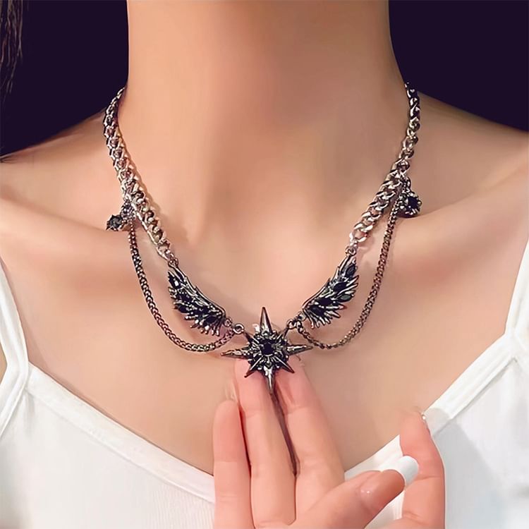 Malikasa - Flying Star Rhinestone gelaagde roestvrijstalen choker