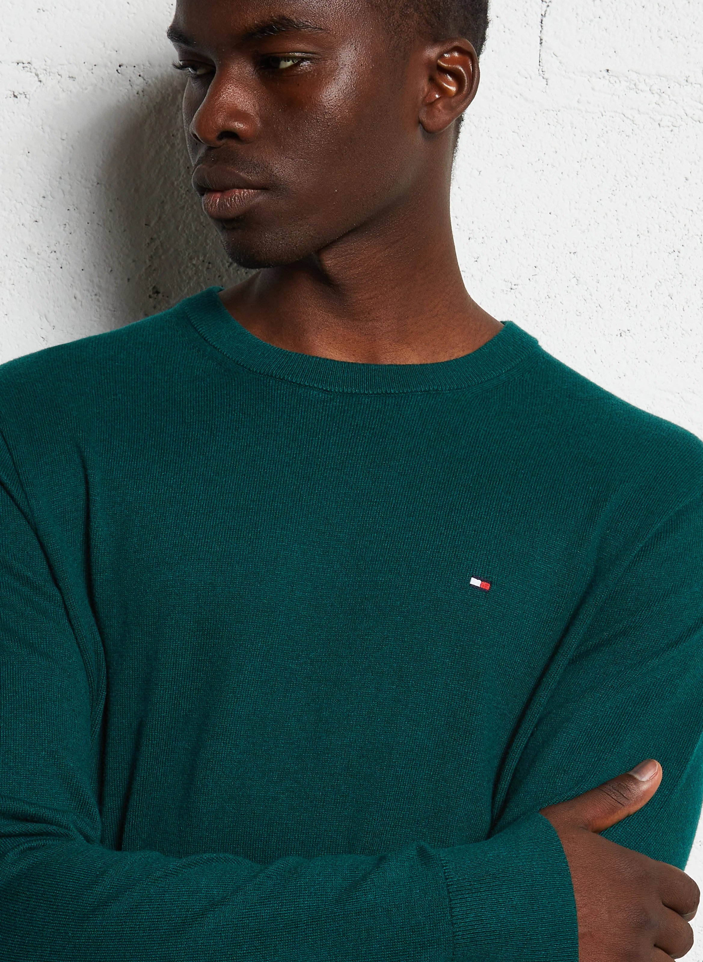 Pull col rond en coton mélangé | Vert