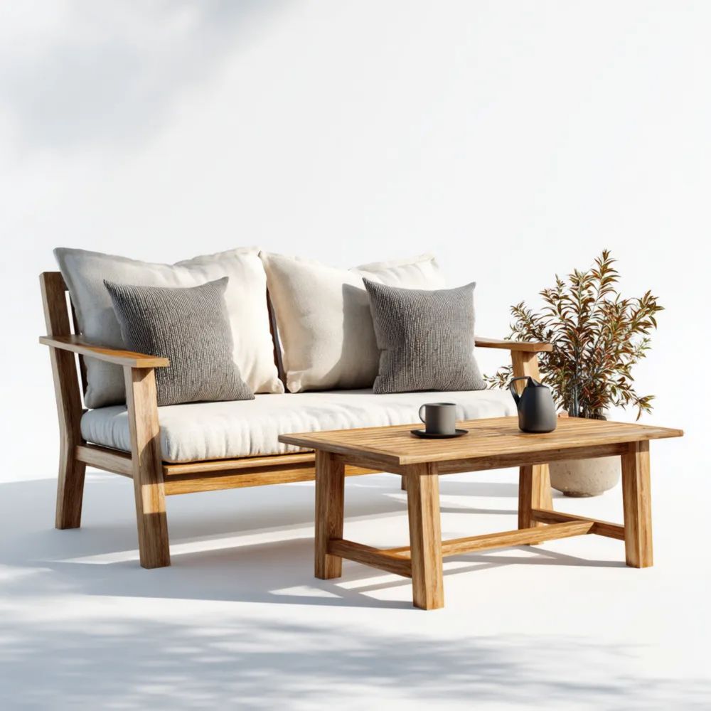 Garten-Sofaset Holz 130x75x80 cm - Natur - Moderner Stil