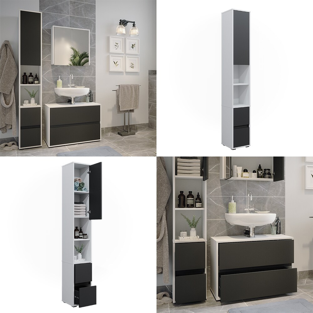Vicco Hochschrank Maltin Weiß Anthrazit 30 x 189 cm Badezimmer