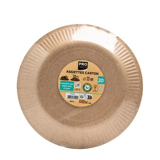 (20er Set) Ø23cm Pappteller Einweg Papier Teller Party Geschirr Tisch Deko (79109I) - Kraft