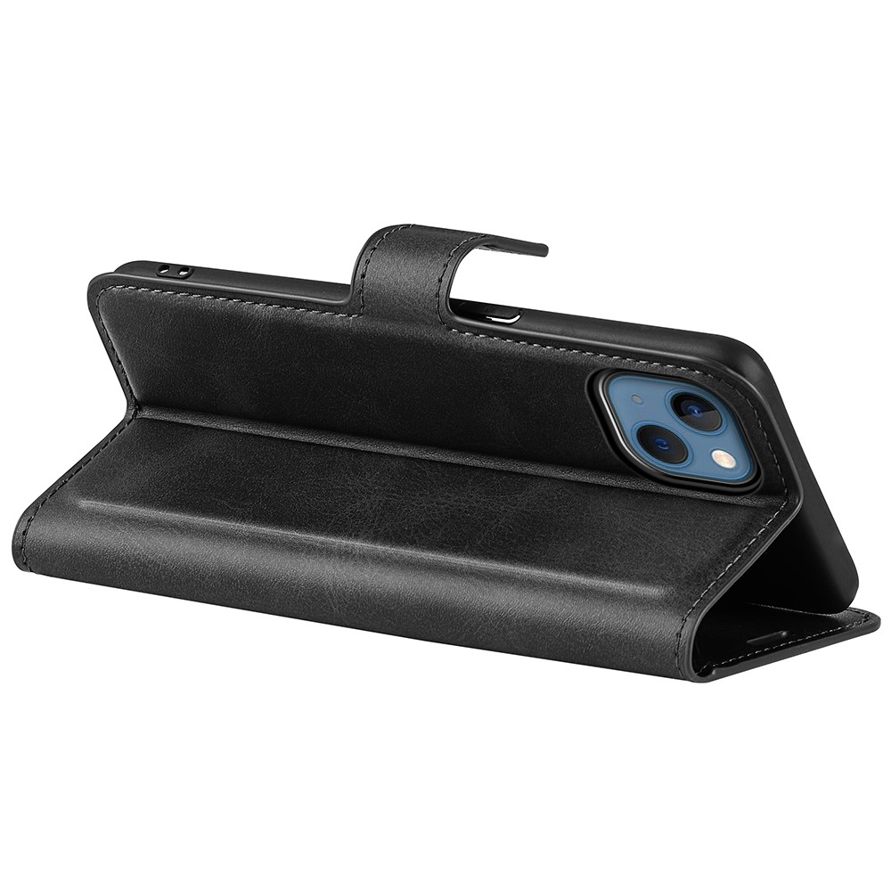 iPhone 14 Vintage Leder Tasche Flip Cover - Schwarz