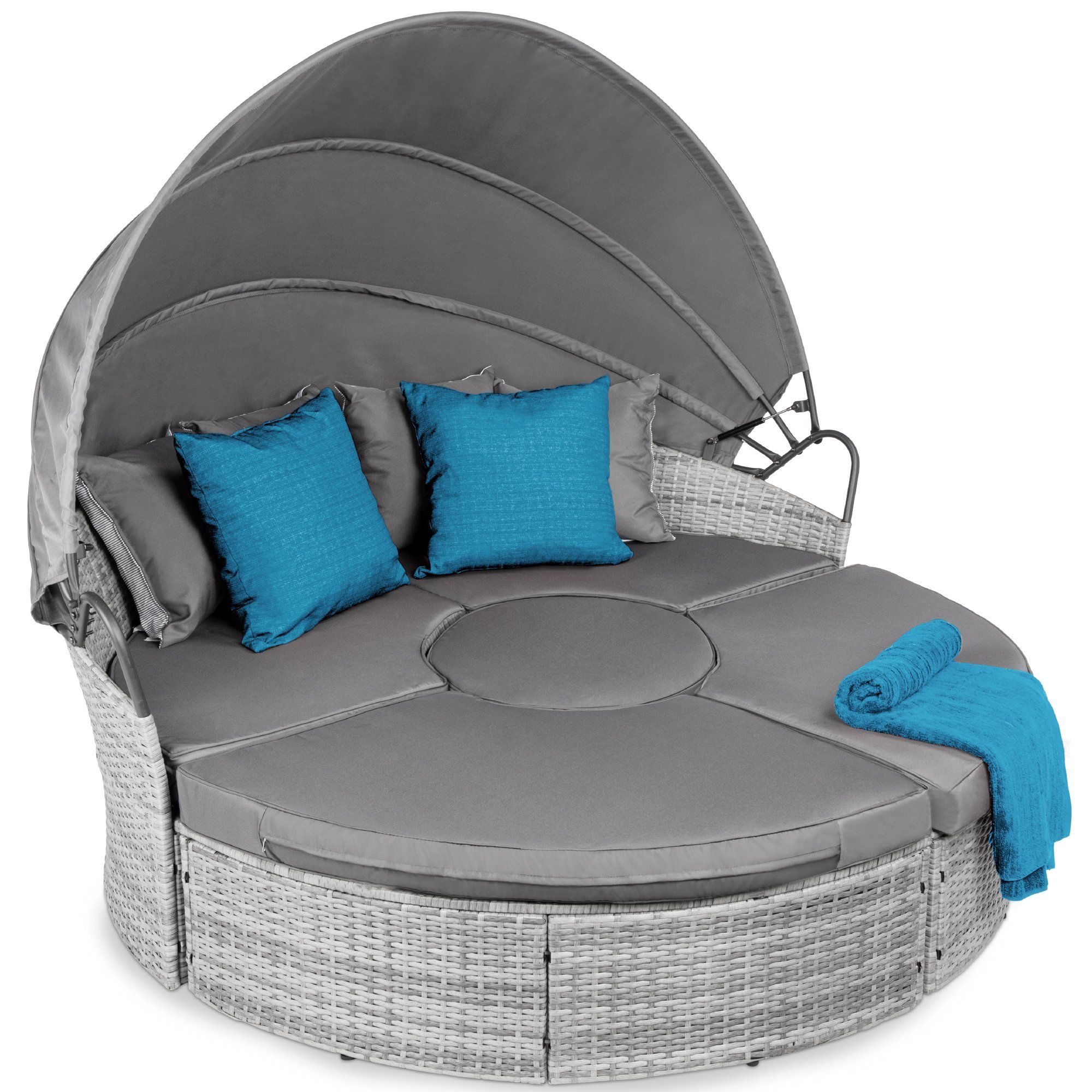 Couche de lit de jour en osier 2 en 1, 5 pièces W/sièges réglables, verrière, couverture