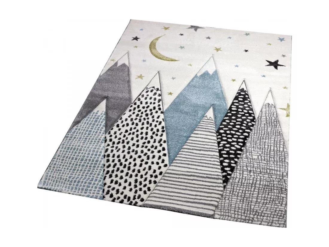 Tapis enfant 120x170 rectangle tissé gris et bleu SNOWSKY