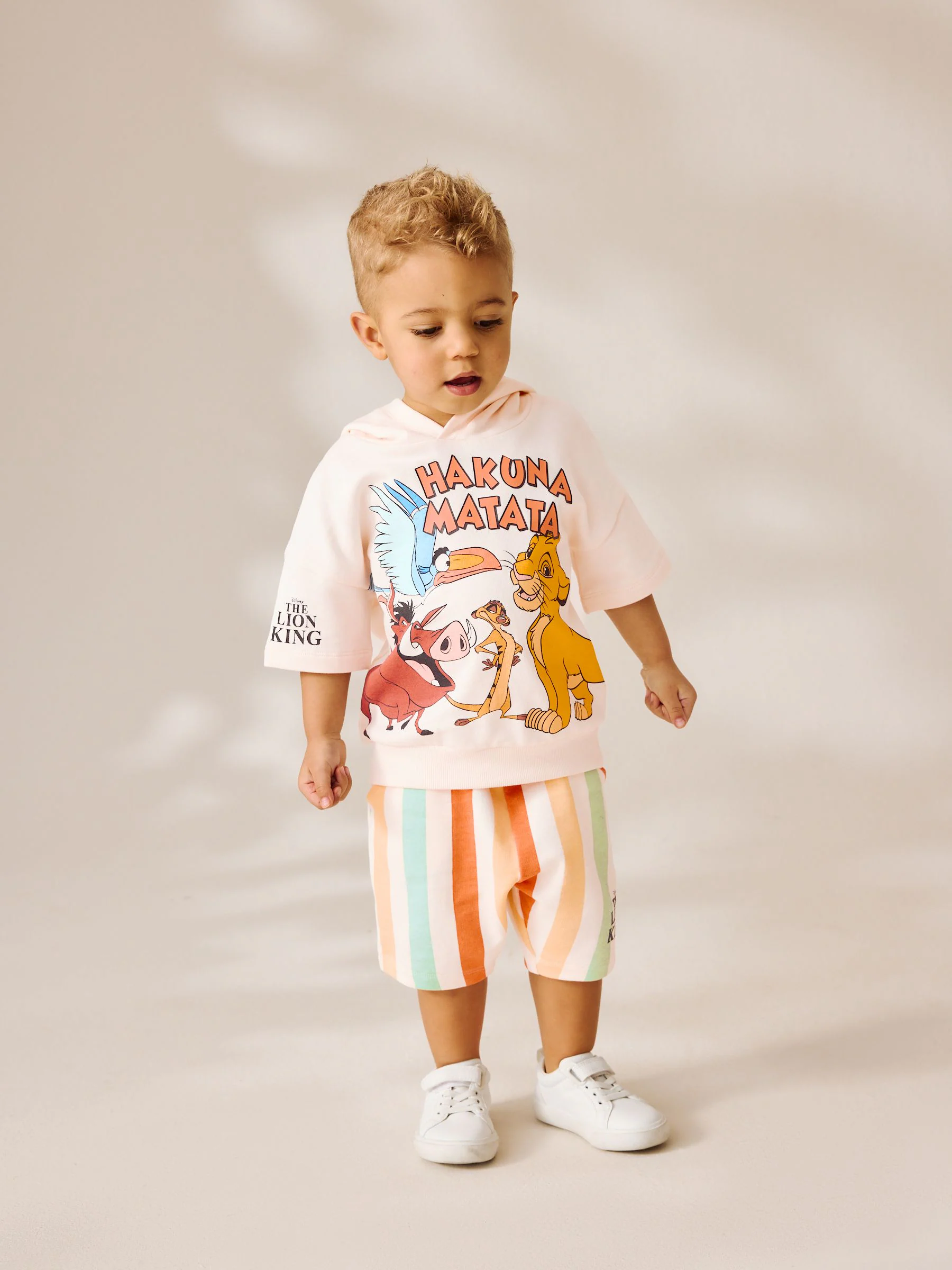 Wit - Lion King set van 100% katoen met korte mouwen hoodie en shorts (3mnd -8jr)