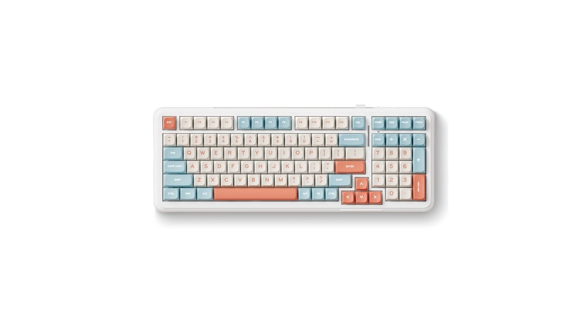 MCHOSEK99 Horizon Orange Hyacinth Wireless Gasket Mount Mechanical, toetsenbord  (Wit/oranje, US lay-out, KTT Hyacinth, 98%, RGB, Hot swap, Double-Shot PBT, draadloos / Bluetooth / USB-C)
