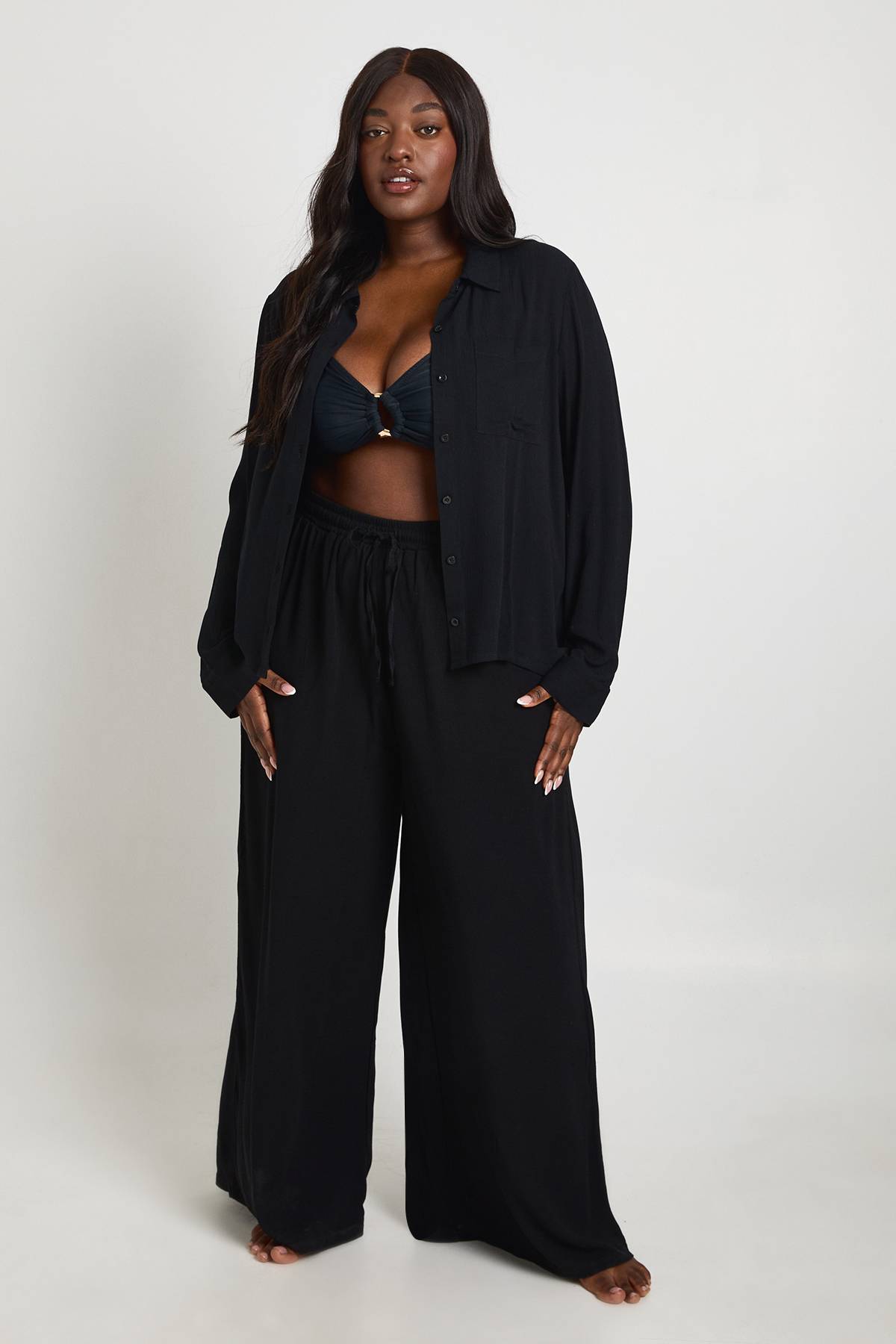boohoo Pantalon Ample Aspect Lin Grande Taille Essentials