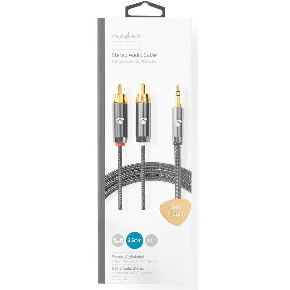 Nedis CATB22200GY50 stereo audiokabel 3.5mm male - 2x RCA male 5 meter
