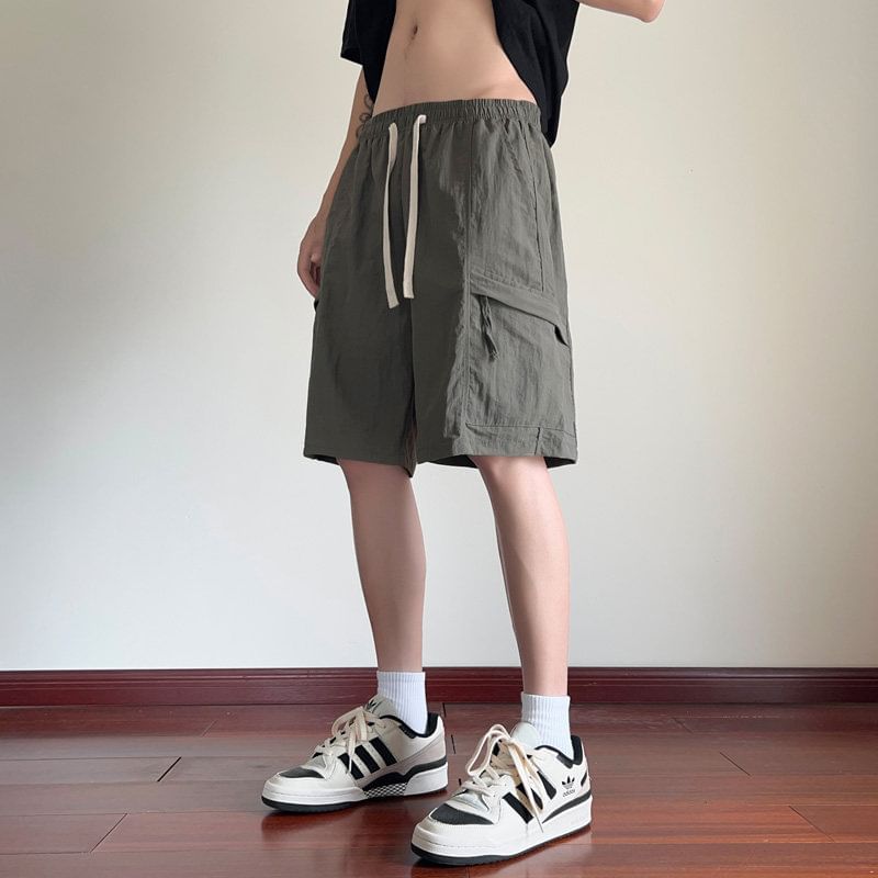 Breeson - Hoge taille, effen, wijde cargoshorts