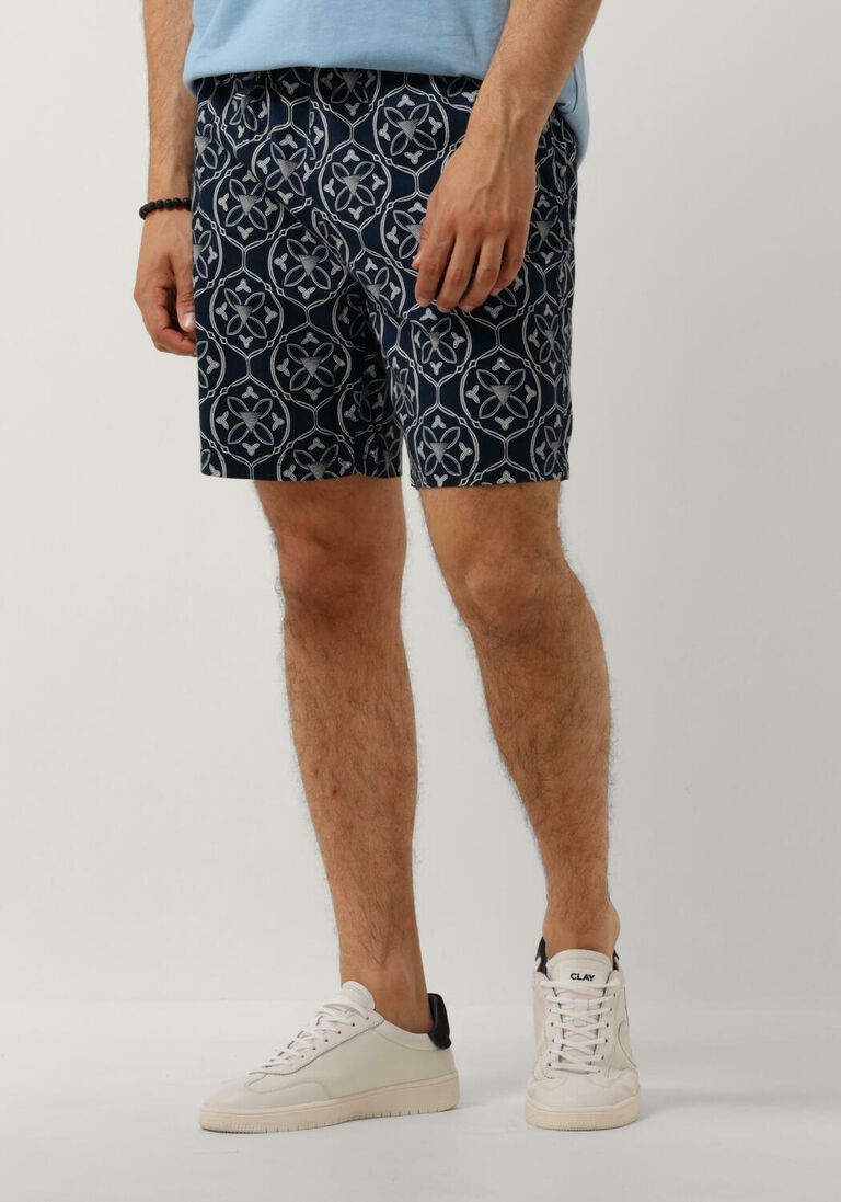 PURE PATH donkerblauwe pure path korte broek shorts with all-over-print and cords