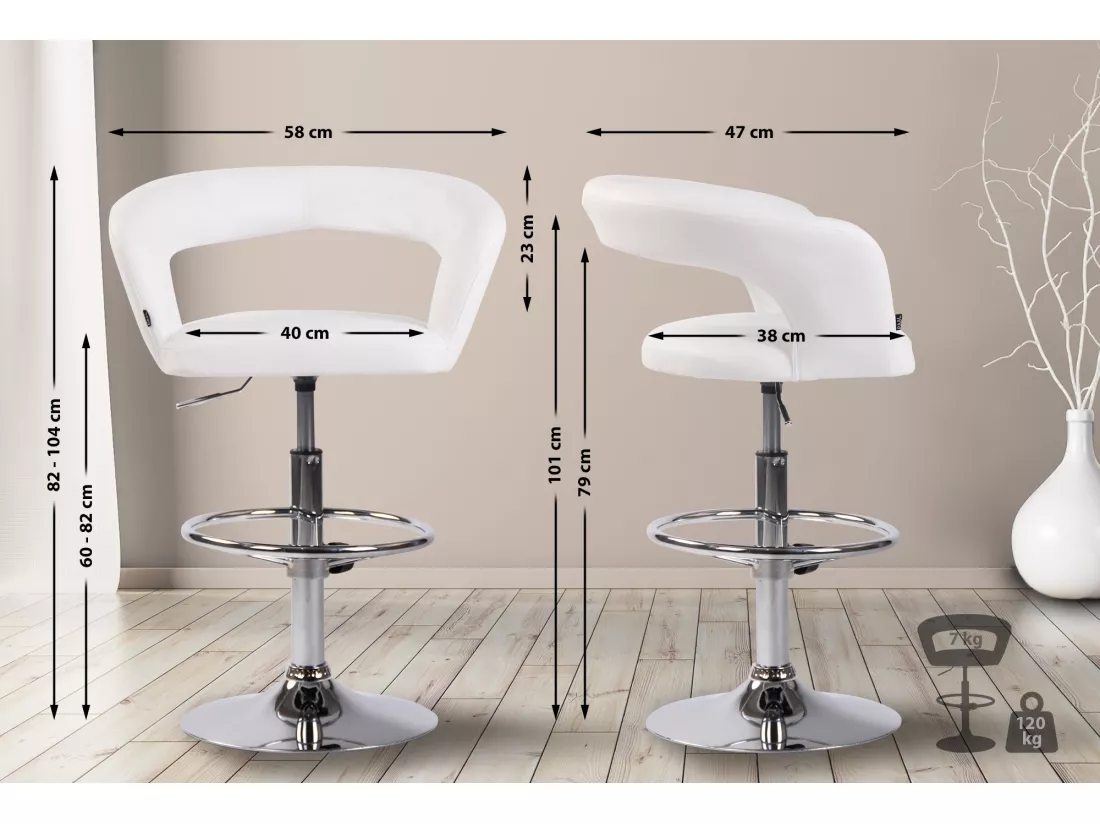 Tabouret de bar - Similicuir & Métal chromé - Blanc - Jaen