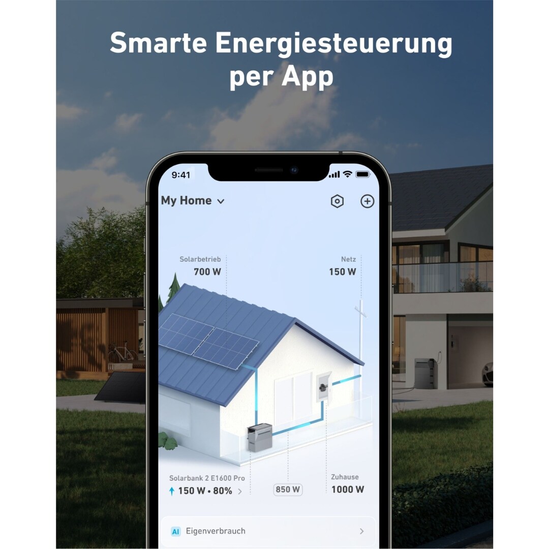 AC Variante Anker Solix Solarbank 2 AC – nachrüst Speicher für bestehende Balkonkraftwerke – 1,6 kWh – bis zu sechs Solarmodule – Echtzeitüberwachung per App - Steuerungseinheit integriert – gratis SmartMeter