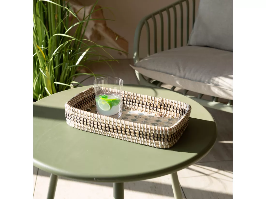 Now's Home - Plateau Rectangulaire En Jonc De Mer Et Nacre 32x19cm Paros