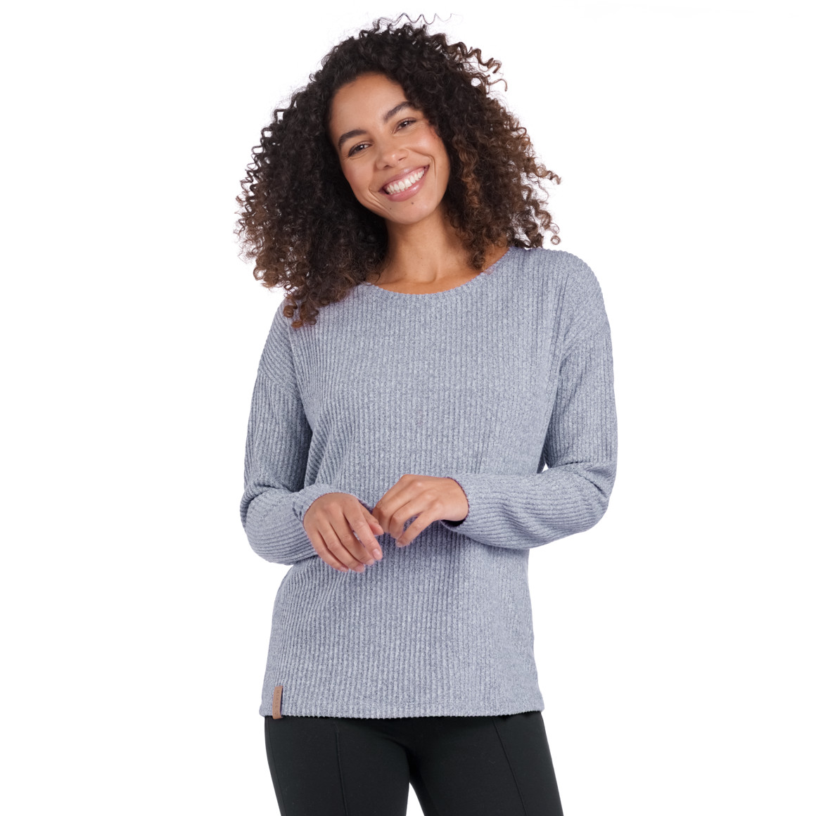Gina Damen Langarmshirt mit Rippstruktur blaugrau
