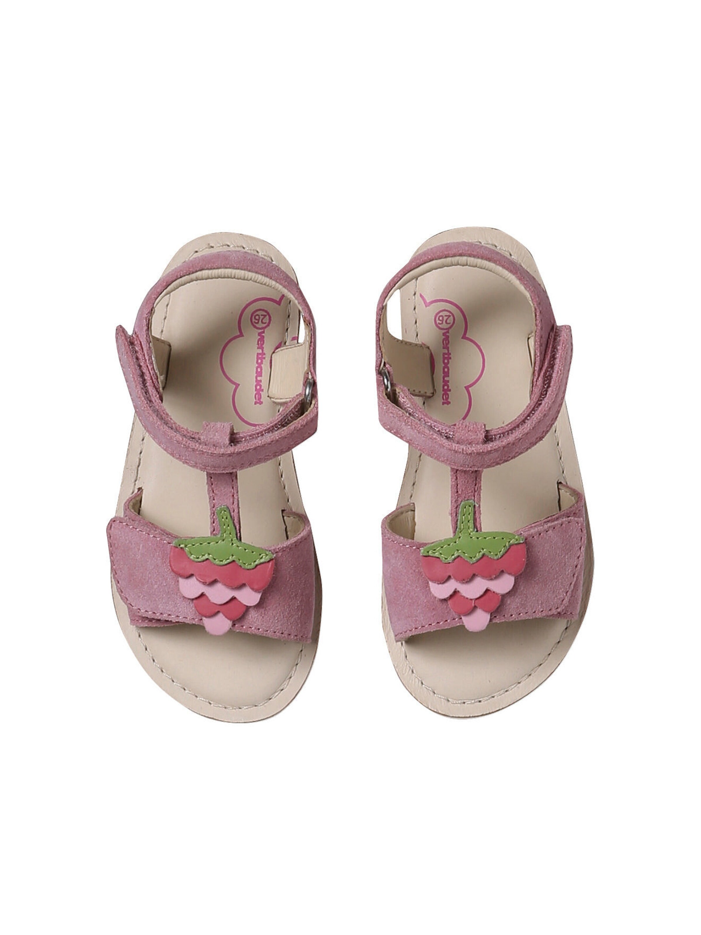 Vertbaudet Kinder Leder-Sandalen mit Klett und Anziehtrick himbeer