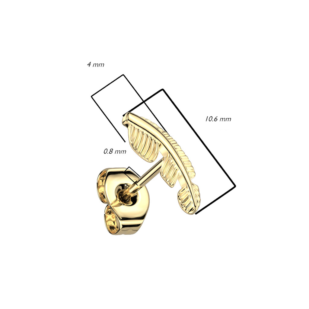 (0.8mm) Tragus / Helix / Ohrring G23 Titan Ohr Piercing Steckverschluss Feder Design - Gold