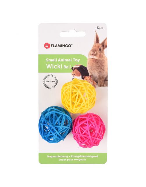 Flamingo Knaagdierspeelgoed Wicki Balls - Speelgoed - 3.5x3.5 cm Blauw Geel Roze