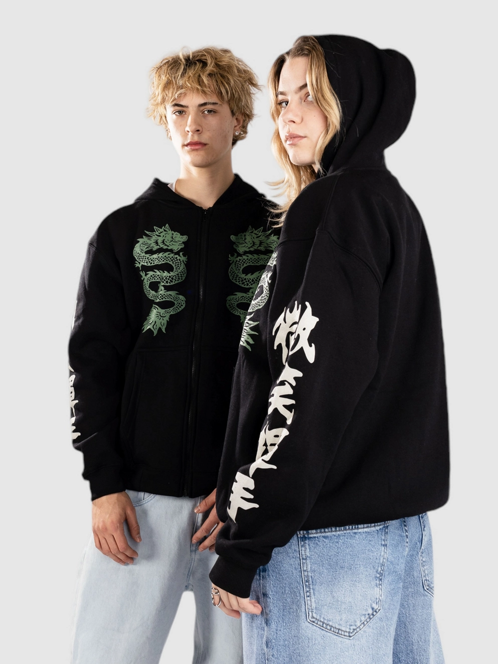 Smile And Wave Double Happiness Zip Hoodie black