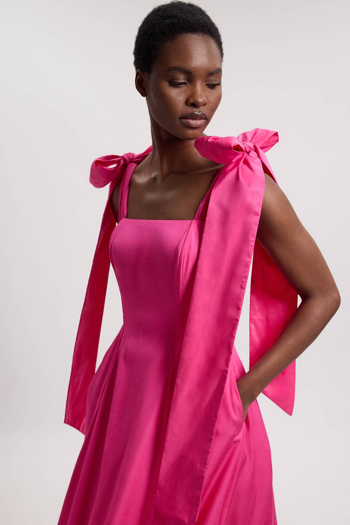 KarenMillen Robe De Bal Tissée À Bretelles Nouées En Viscose Et Lin