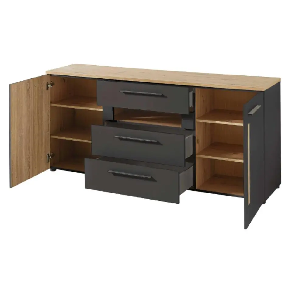 Dressoir Lorna 2 deuren & 3 lades - antraciet/eik