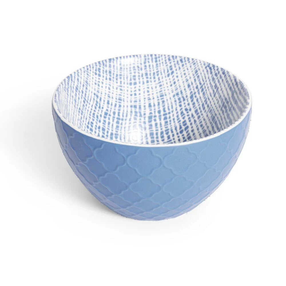 Coupelle porcelaine motif tissé blanc et bleu  Ø13xH7,2cm