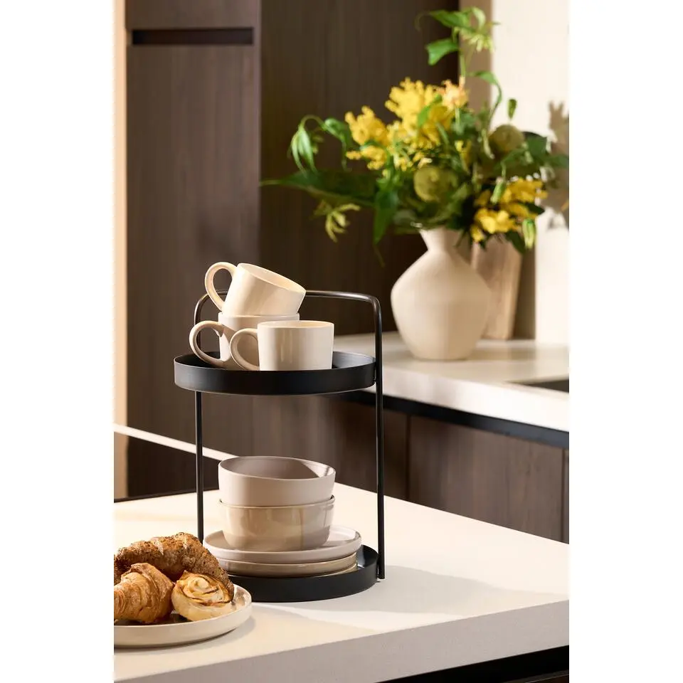 Mica Decorations Etagère 2-Laags - H35 x Ø25 cm - Metaal - Zwart