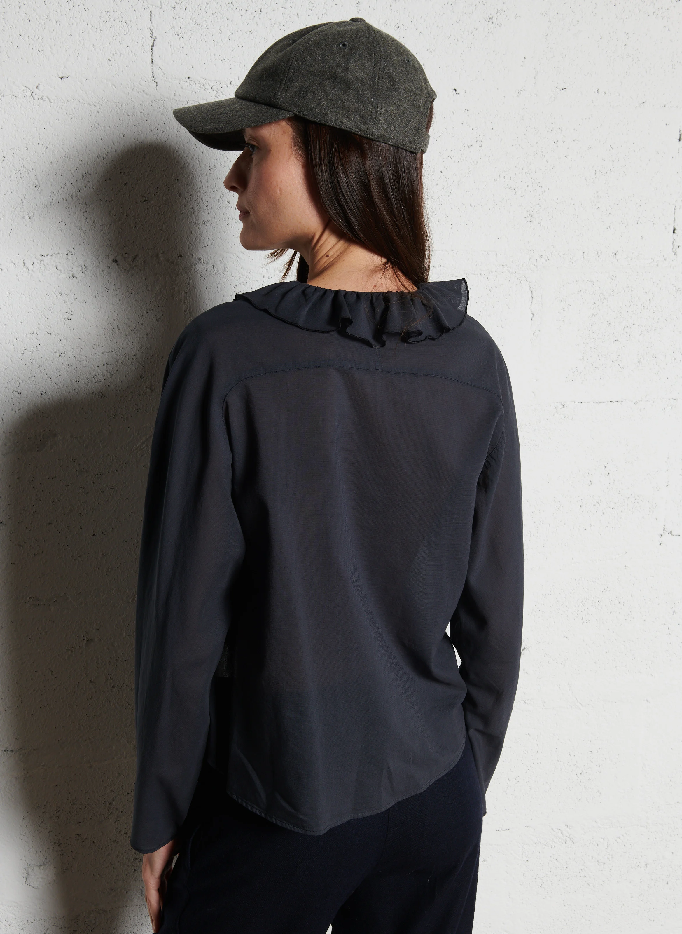 Blouse col rond en coton mélangé | Bleu