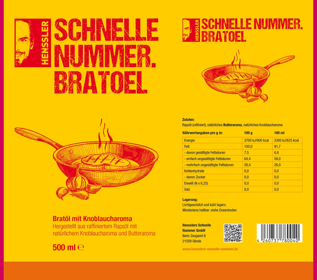 Hensslers Bratöl mit Knoblauch- & Butteraroma, 500 ml