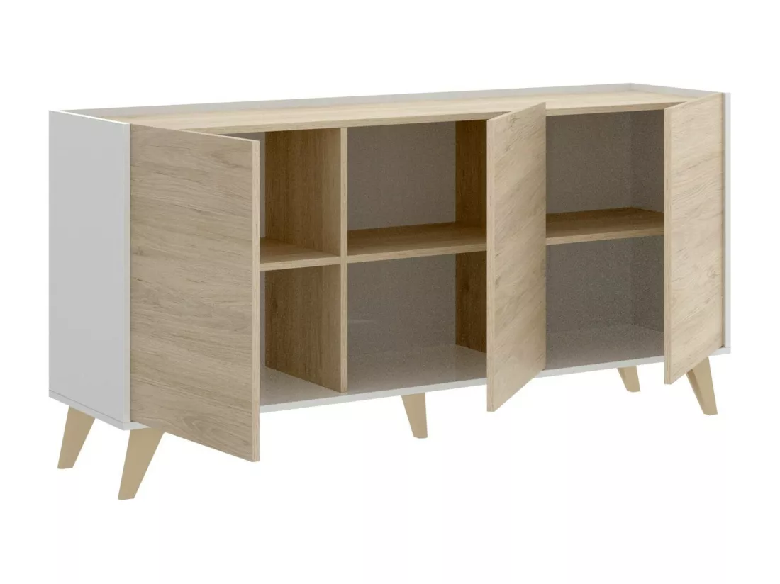 Buffet Dadop-vous, Buffet de salon, Buffet de salon moderne avec 3 portes, 155x43h75 cm, Chêne et Blanc