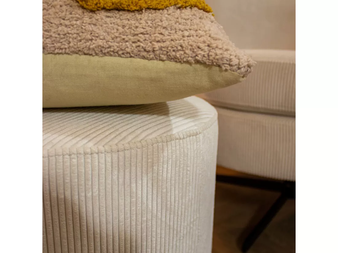 Now's Home - Pouf Pivotant En Velours Cotele Ecru 40x40xh39cm Casper