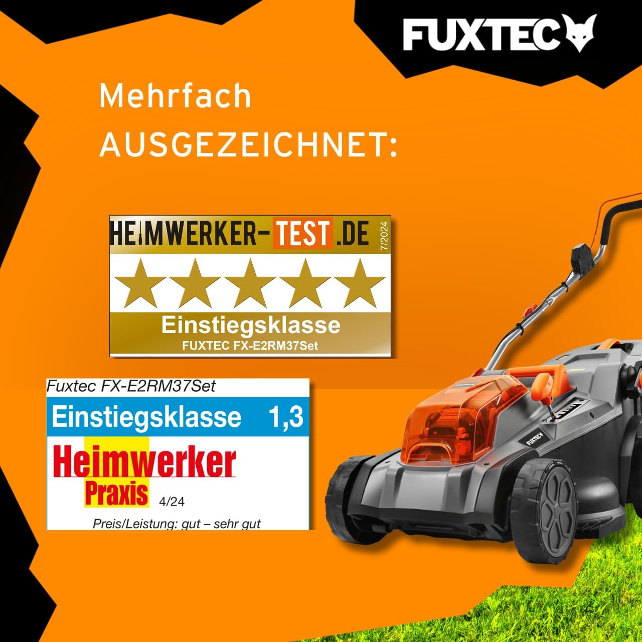 FUXTEC Akku Rasenmäher 40V (2x20V) E2RM37- Schnittbreite 37cm, Variable Schnitthöhe, Elektrorasenmäher, Kabellos (Li-Ion Akku & Ladegerät inklusive)