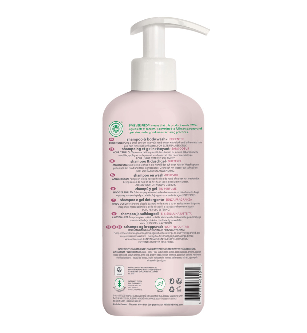 Attitude Baby Leaves 2in1 shampoo parfum vrij (473 ml)