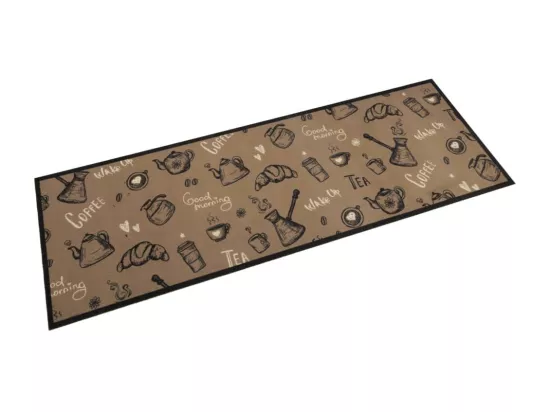 Tapis de cuisine lavable imprimé Morning brun 60x180 cm velours