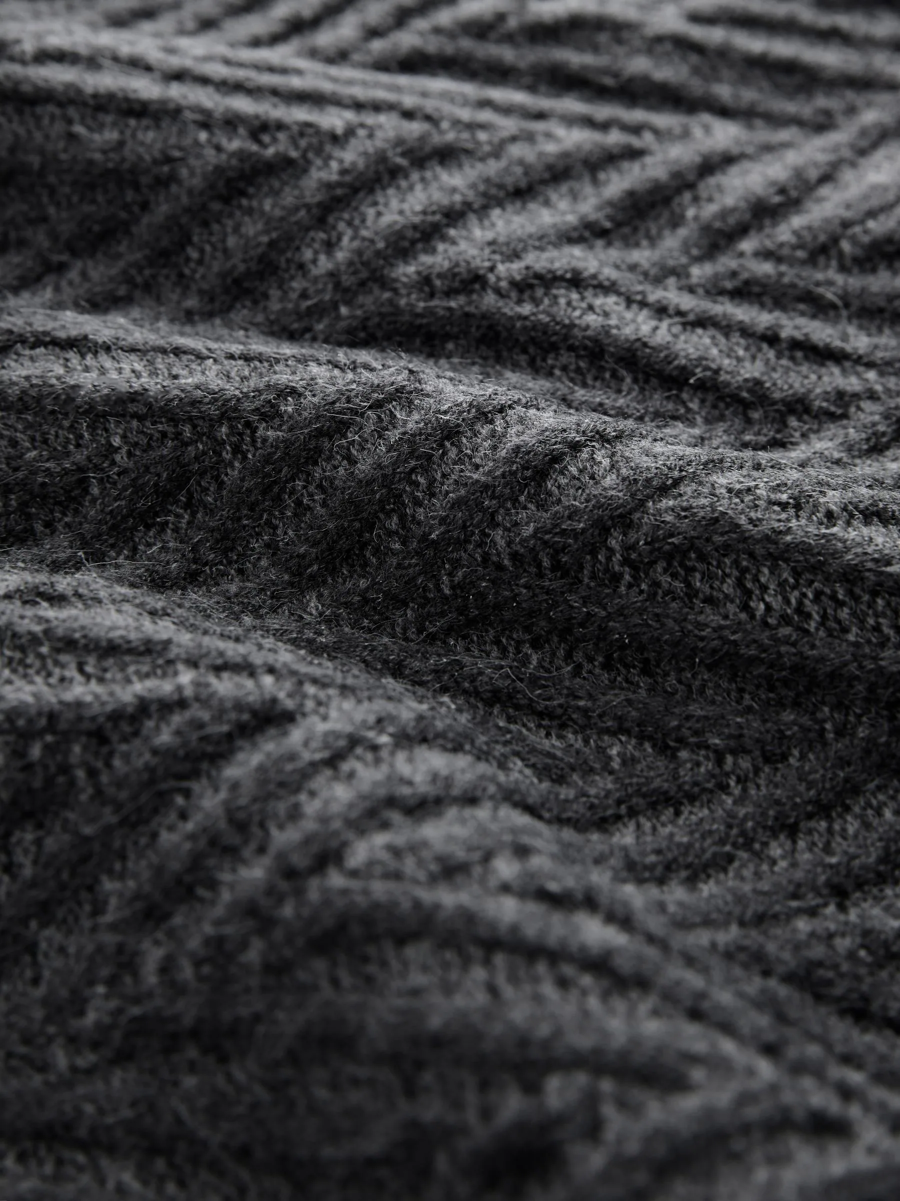 Antraciet - Regular Fit Herringbone Pattern Crew Jumper