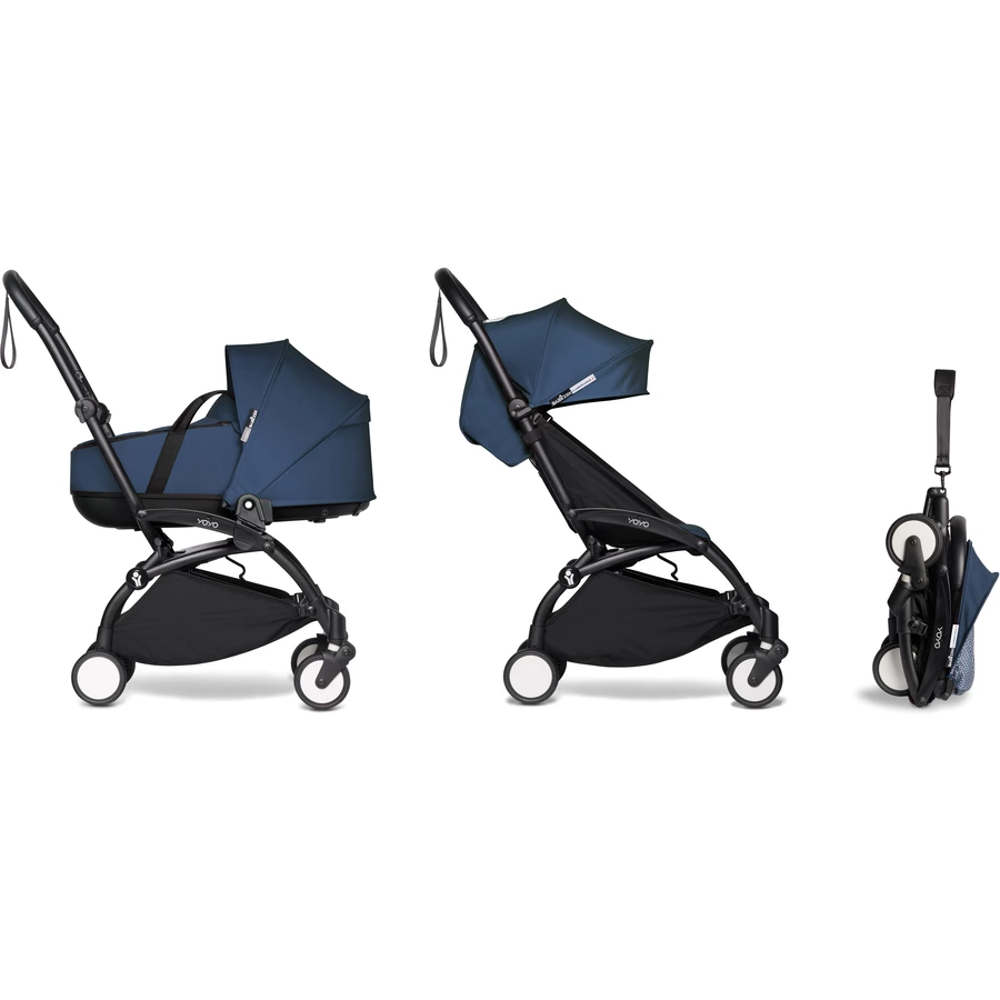 BABYZEN Kinderwagen YOYO2 0+ Black mit Liegewanne inkl. Textilset Air France Blue