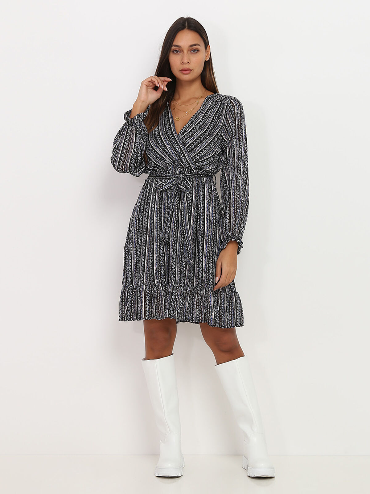 Robe patineuse à motifs et lurex- Noir