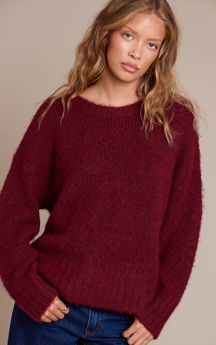 Rouge Bordeaux Synthétiquell Oversize À Détails Côtelés
