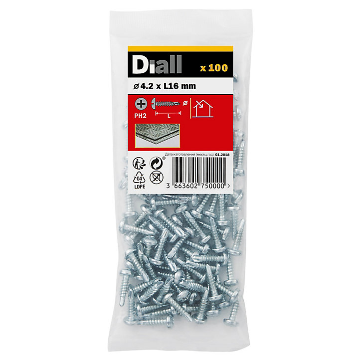 Vis zinguée autoperceuses à tête cylindrique, 4,2x16 mm - 100 pièces