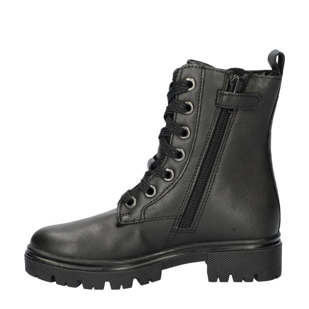 Nelson Kids leren veterboots zwart