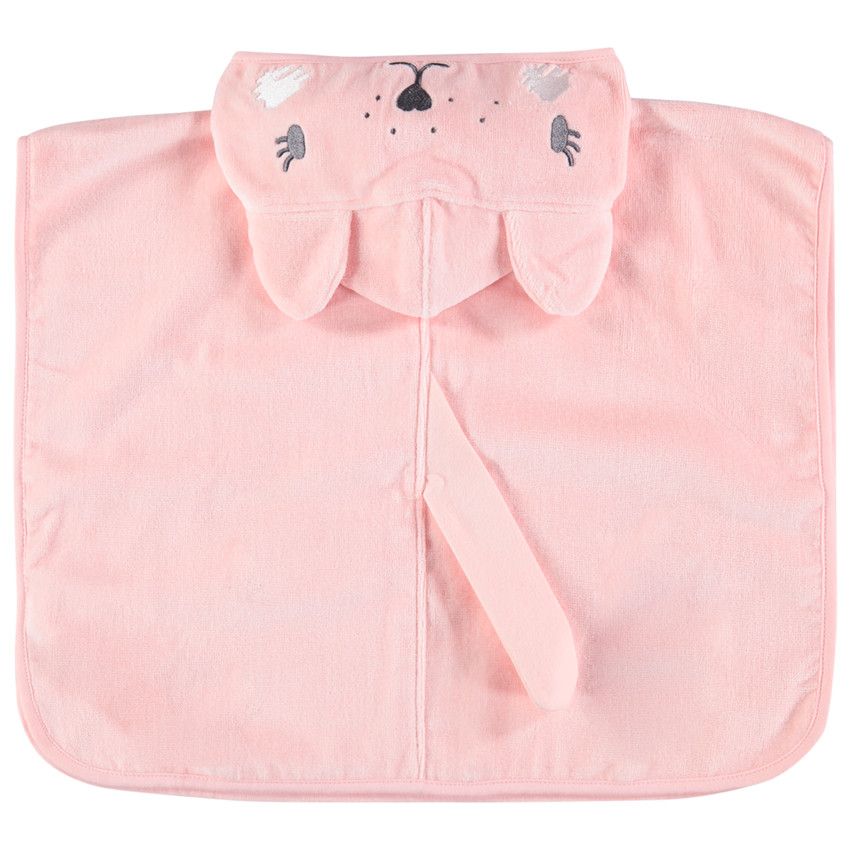 Poncho de bain rose motif chien à capuche brodée - Rose