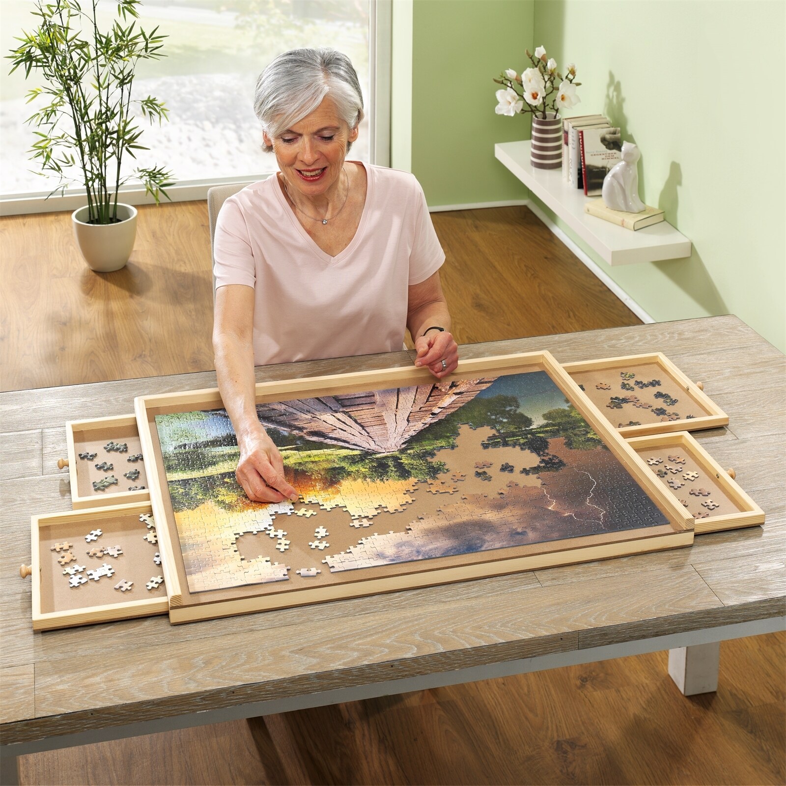 HTI-Living Holzbrett Puzzlebrett mit Auszügen 1000er
