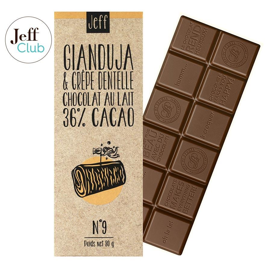 Tablette N°9 Chocolat au Lait 36%, Noisettes Gianduja et Crêpe Dentelle