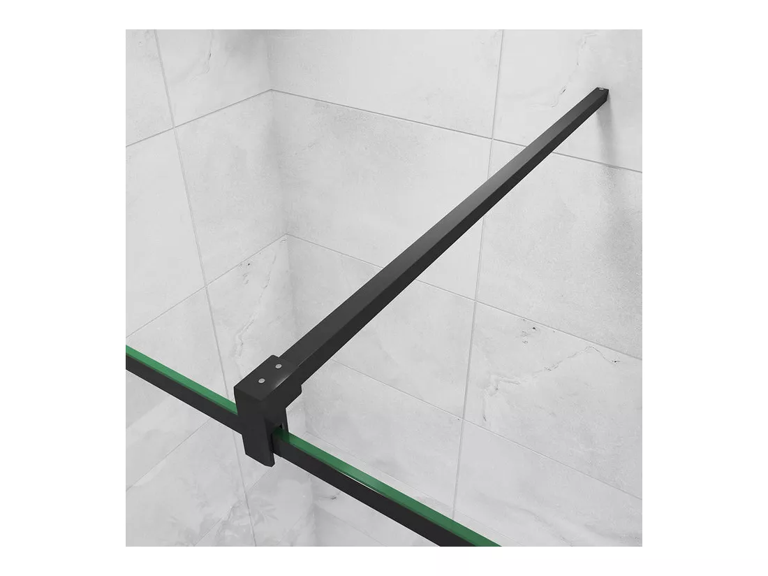 Paroi de douche 100x200cm fixe à l'italienne avec barre de fixation noire carrée 90cm, en 8mm verre anticalcaire style moderne