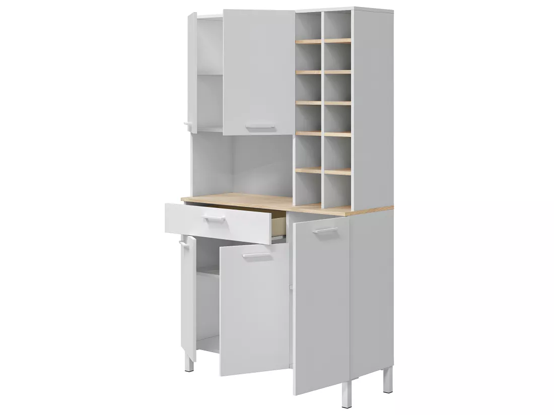 Vitrine / Buffet / Meuble de cuisine coloris Blanc Artic /Chêne Canadian - Hauteur 186 x Longueur 108 x Profondeur 40 cm