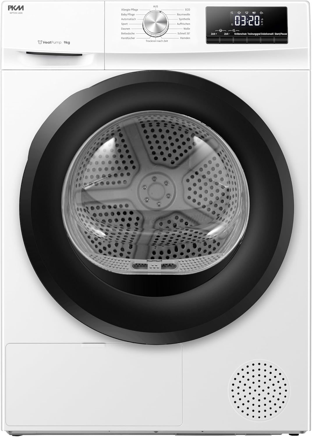 PKM Wärmepumpentrockner WPT09-13DE, 9 kg Kapazität, Energieeffizienzklasse D, 85 cm Höhe, 13 Programme, Kondenstrockner mit Display, 64 dB Geräuschpegel